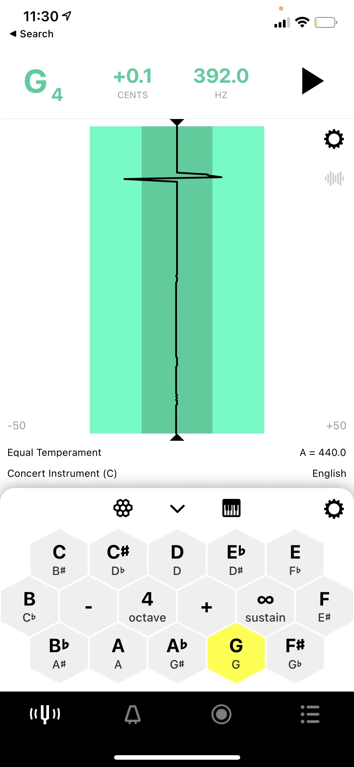 Tone Generator icons on the Tuner tab